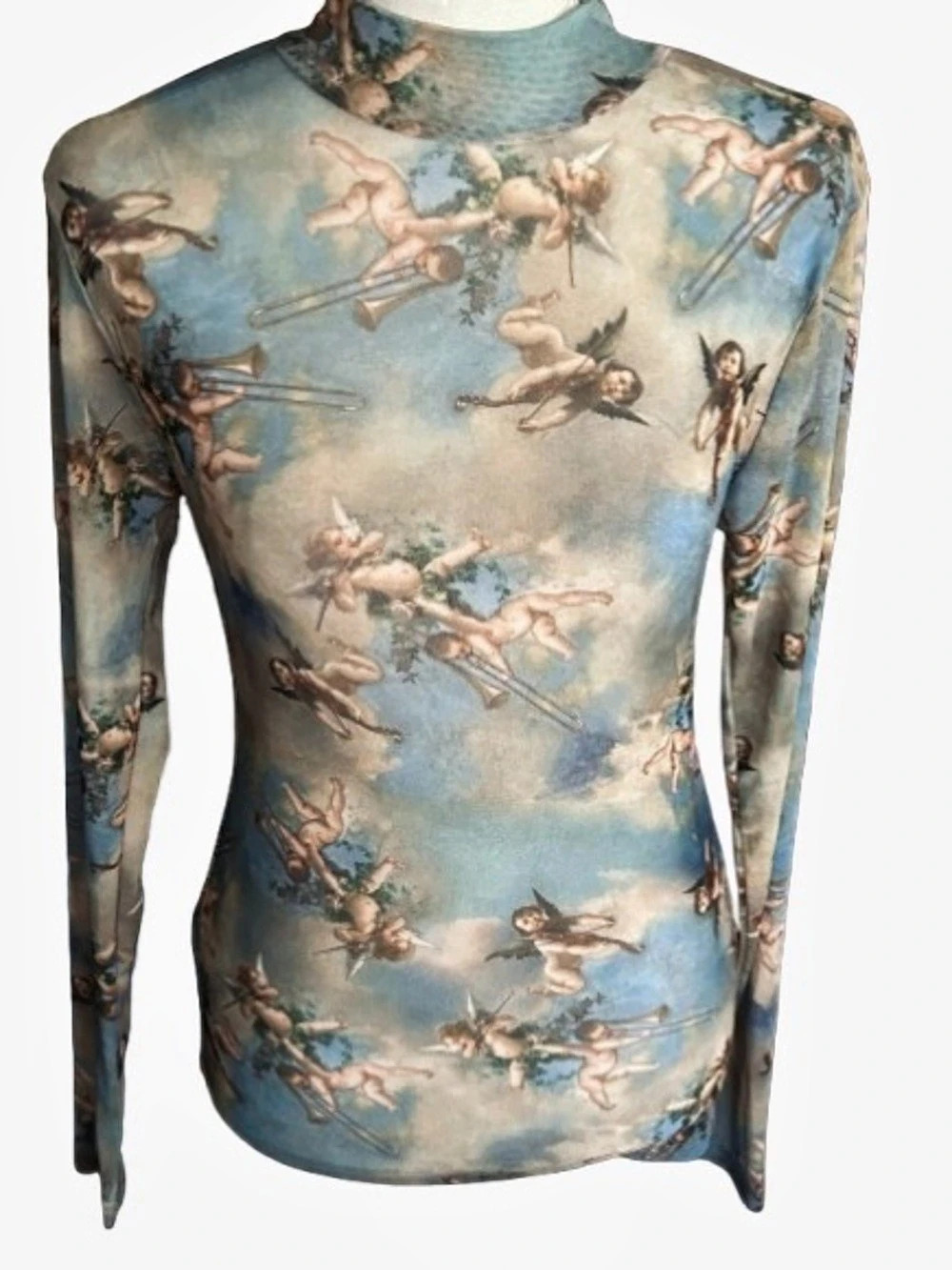 Mesh Sheer Cherub SWEET LILAC Turtleneck Top Shirt Angel Illusion Renaissance